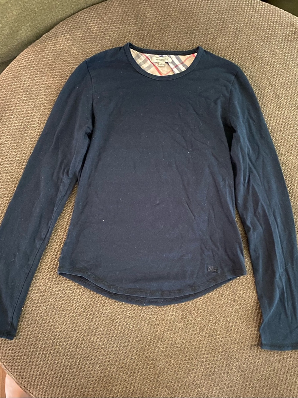 Burberry London Women’s Black Long Sleeve Nova Check Elbow Patch Top Size S